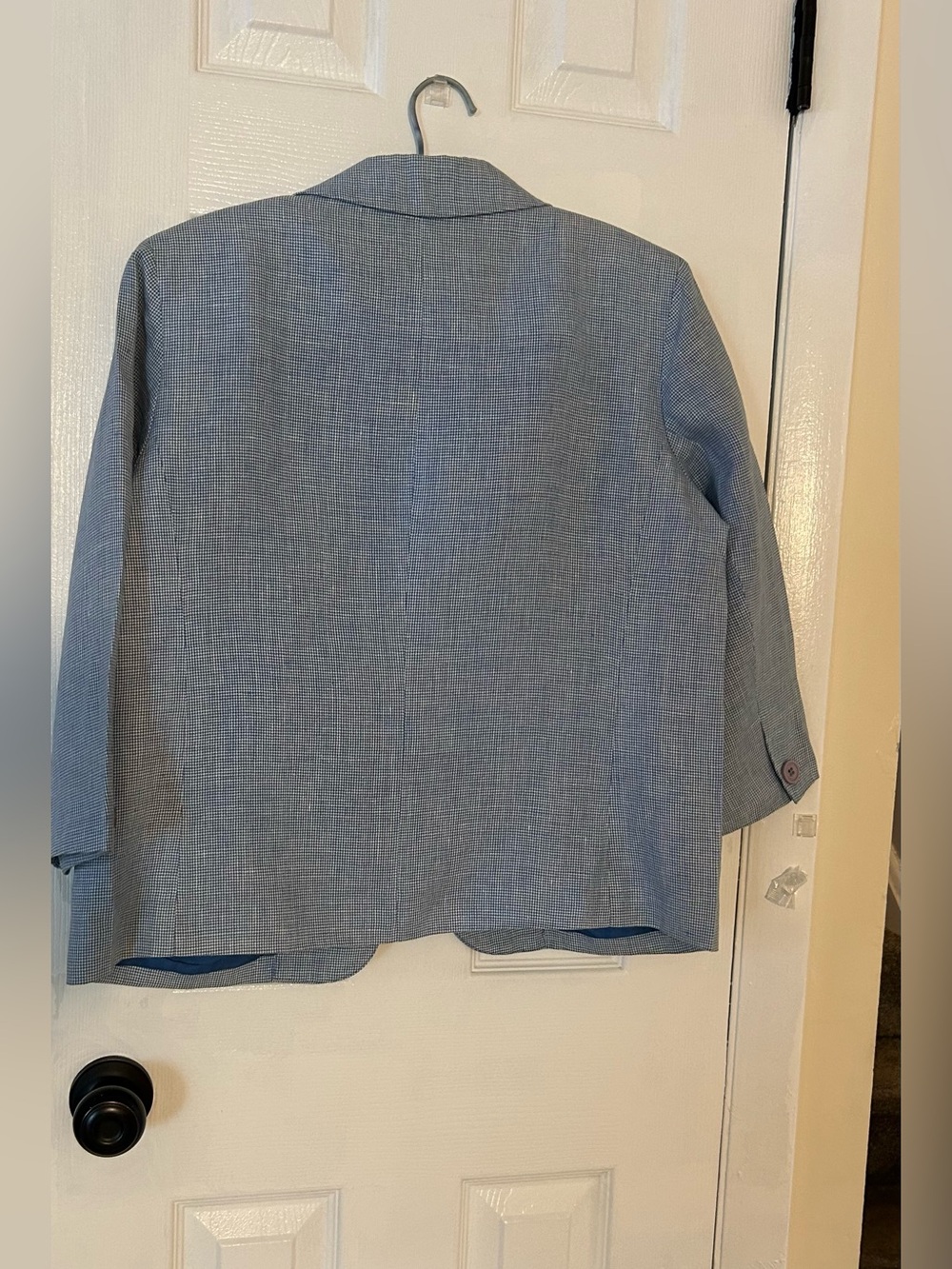 Talbots Women Petites Blue Houndstooth 100% Linen Blazer Women’s Size 10 - Picture 3 of 11